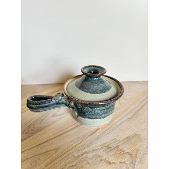 Jus’ Cuz TEXAS Bean Soup Pot Ceramic Art Pottery Covered Handle Handmade w/ Lid - Picture 1 of 8
